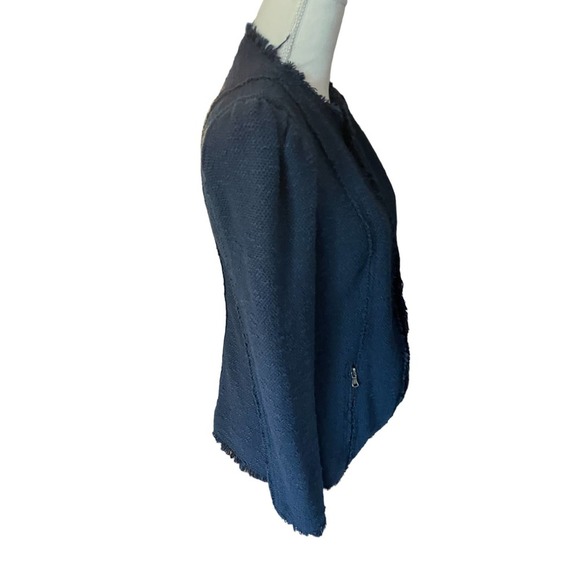 Rebecca Taylor Frayed Cardigan Jacket Collarless Long Sleeve Size 2 Blue - Picture 6 of 11